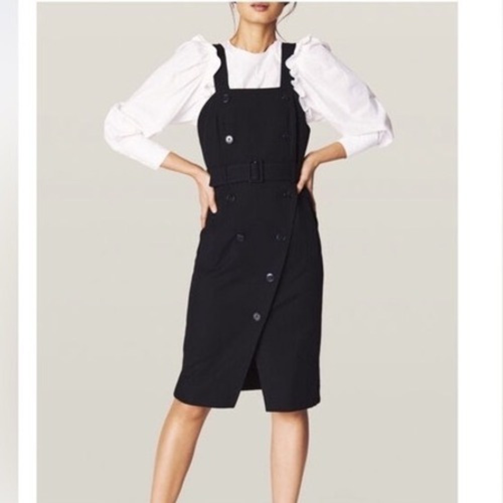 ba&sh Moon Dungarees Dress Womens Small Black Pinafore Double Breasted Parisian